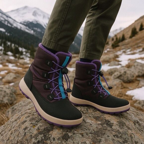 Merrell Snow Bank 4.0 Big Kids Size 0.20M Purple Black Waterproof Boots Fleece